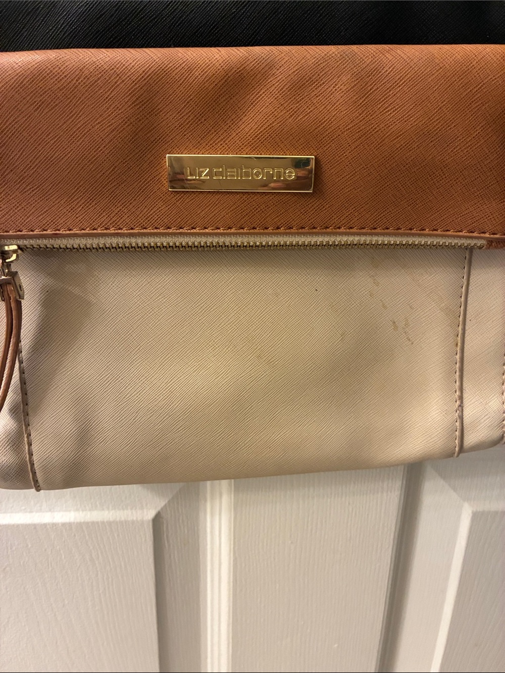 Liz Claiborne Colorblock foldover Crossbody Bag - Tan, Black & Cream